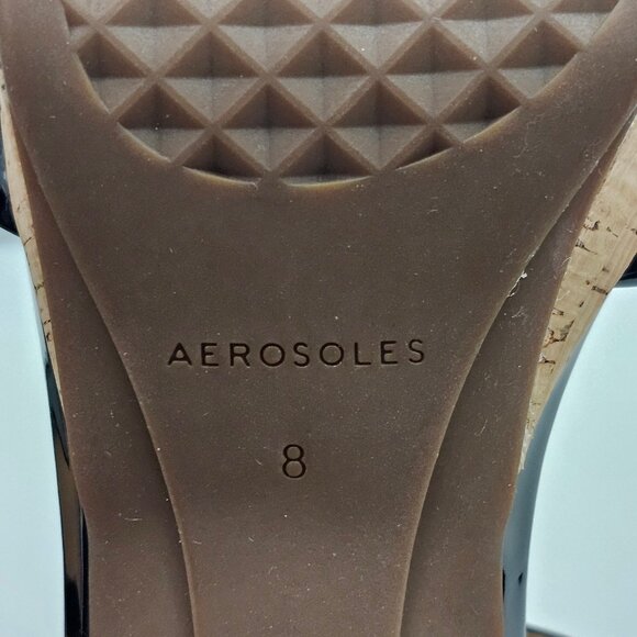 Aerosoles Cosmos Platform Sandal Womens 8 Black Patent Cork Chunky Heel NEW - Picture 14 of 15